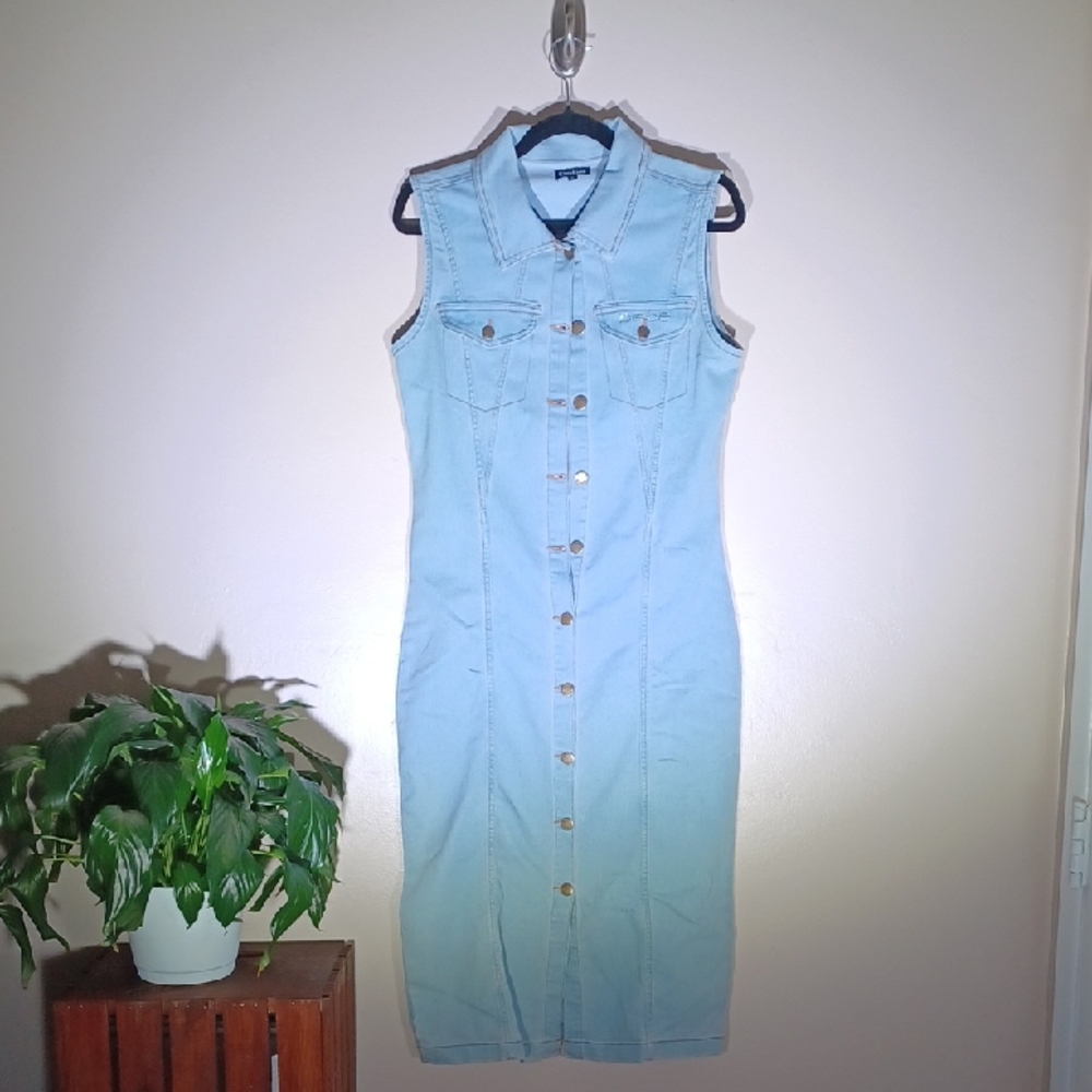 bebe Light Blue Button-Down Midi Dress